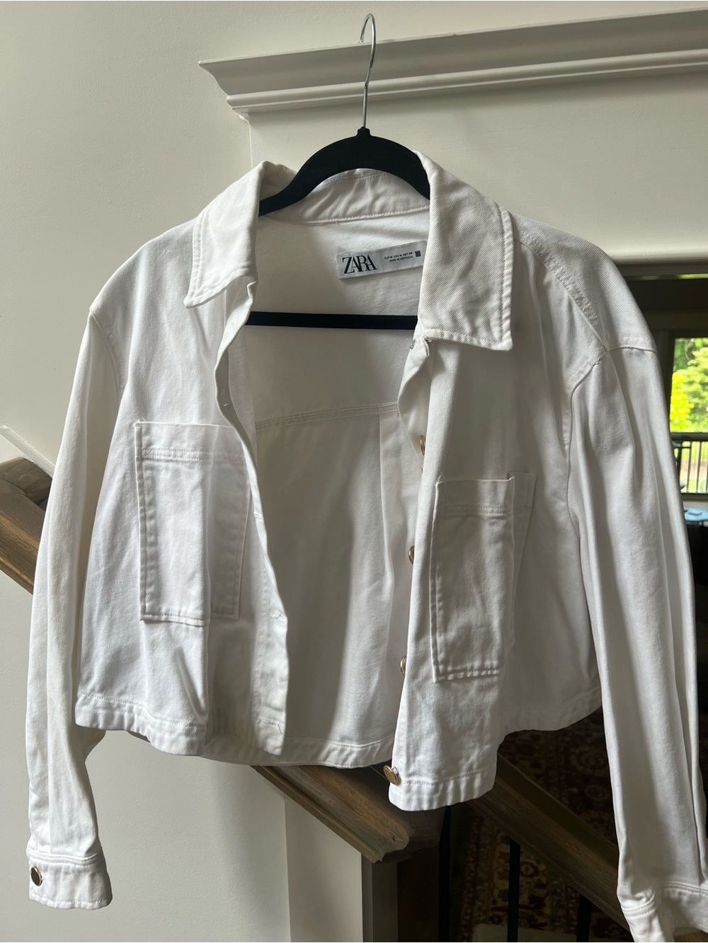 Zara White Cropped Denim Jacket